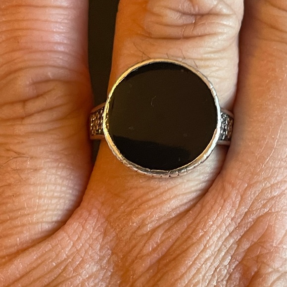 Round black obsidian S925 silver ring - Picture 9 of 9